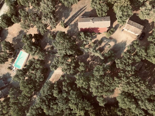 Main house, Dependenza and pool, Casa Ferruccio aerial views